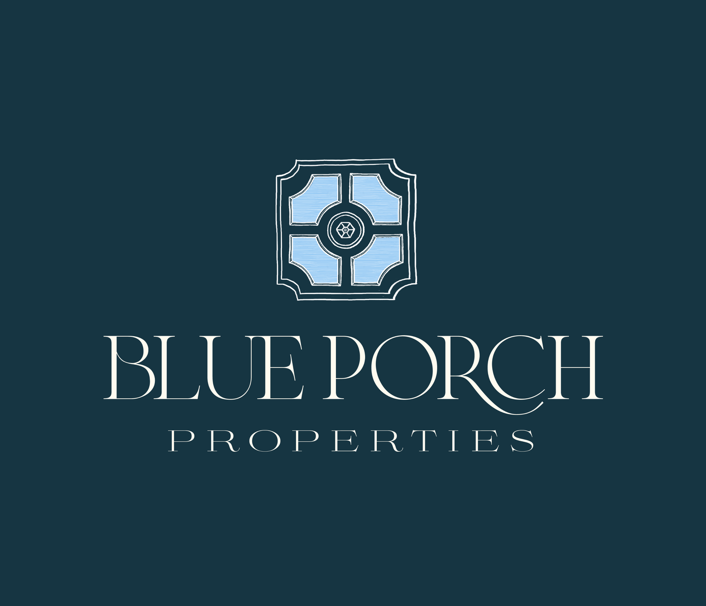 Blue Porch Properties logo — illustrated window emblem above the BLUE PORCH PROPERTIES wordmark, in white on navy.
