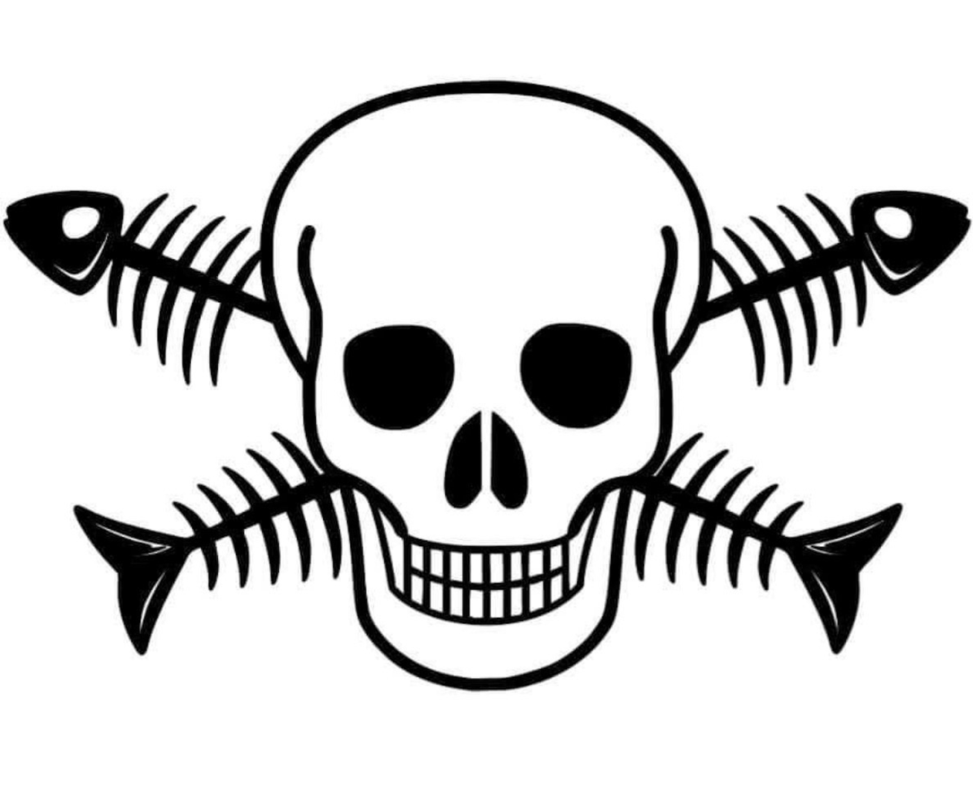 Sark Services logo before the rebrand — high-contrast black skull and crossed fishbones.